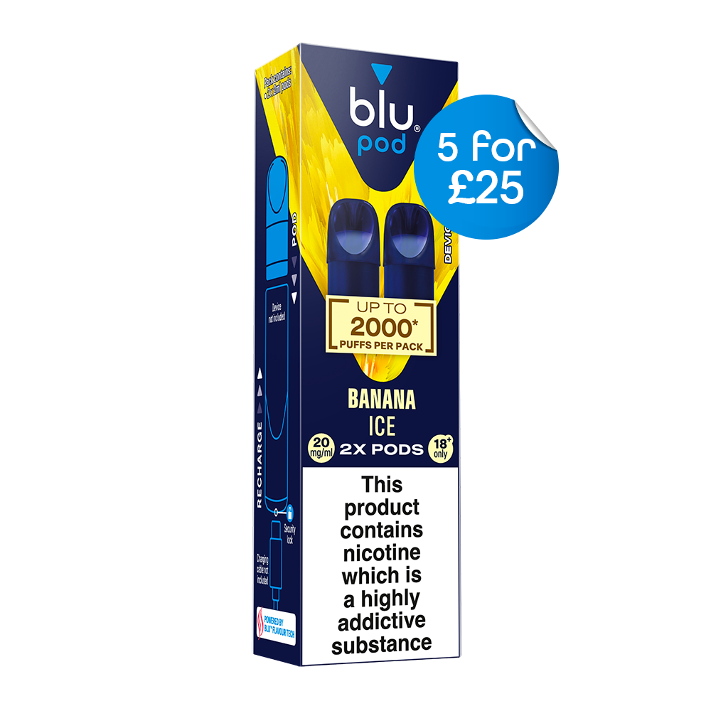 "Blu Bar pod kit fitted with Banana Ice prefilled pod for MTL vaping"