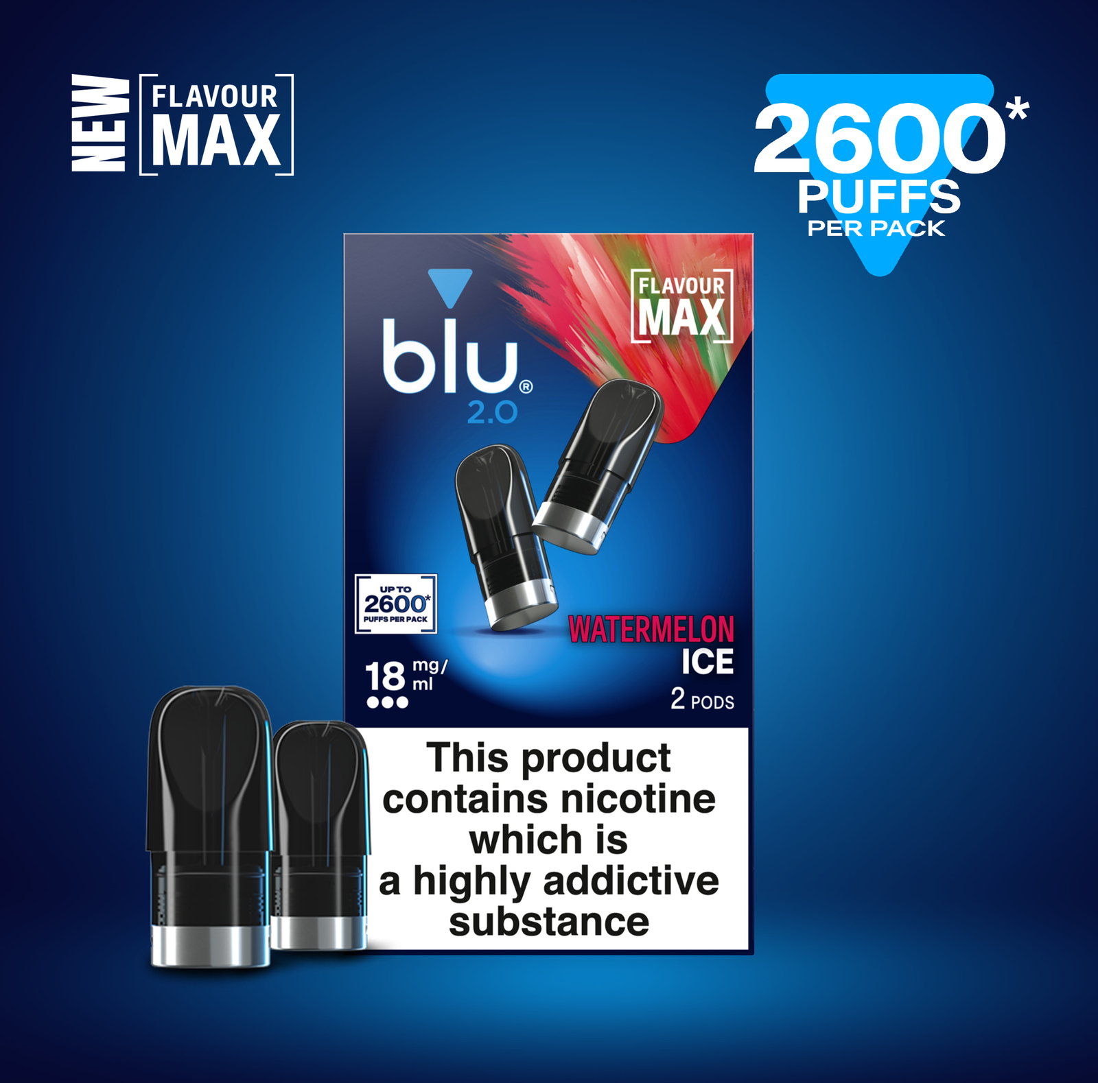 Blu 2.0 Watermelon Ice Vape Pods 18mg | 2 Pack | 2600 Puffs | UK